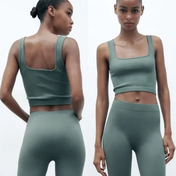 Zara Limitless Contour Collection Square Neckline Cropped Tank Top Seamless M/L - Picture 5 of 13